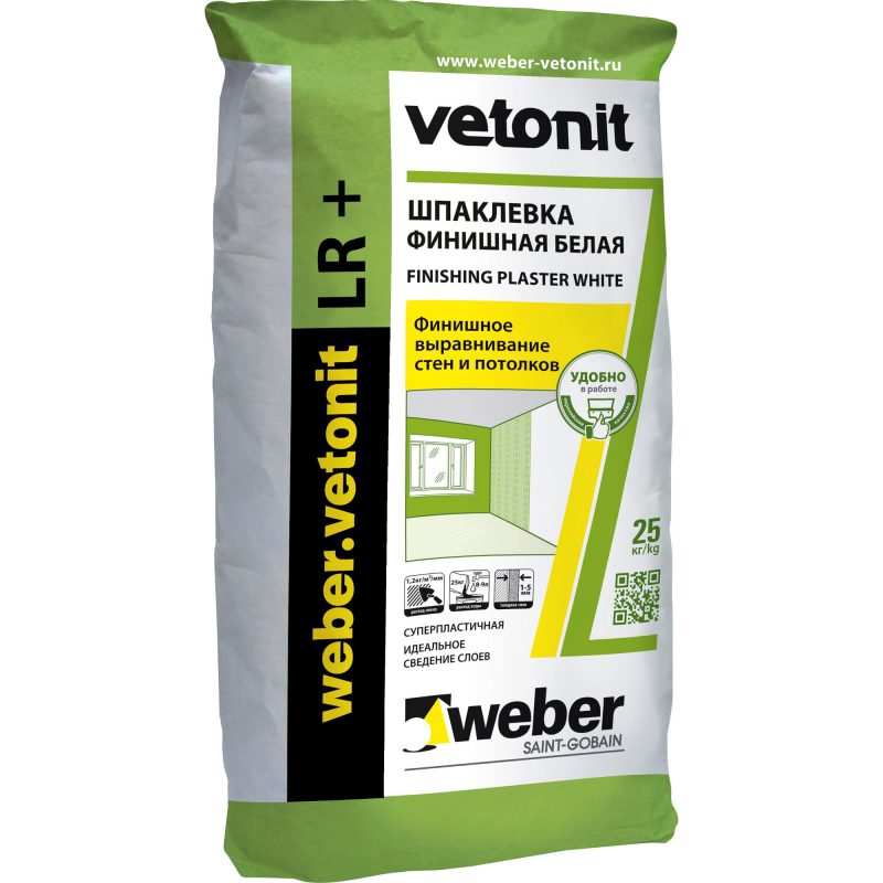 Шпаклевка полимерная Weber.vetonit LR + для сухих помещений белая 25 кг