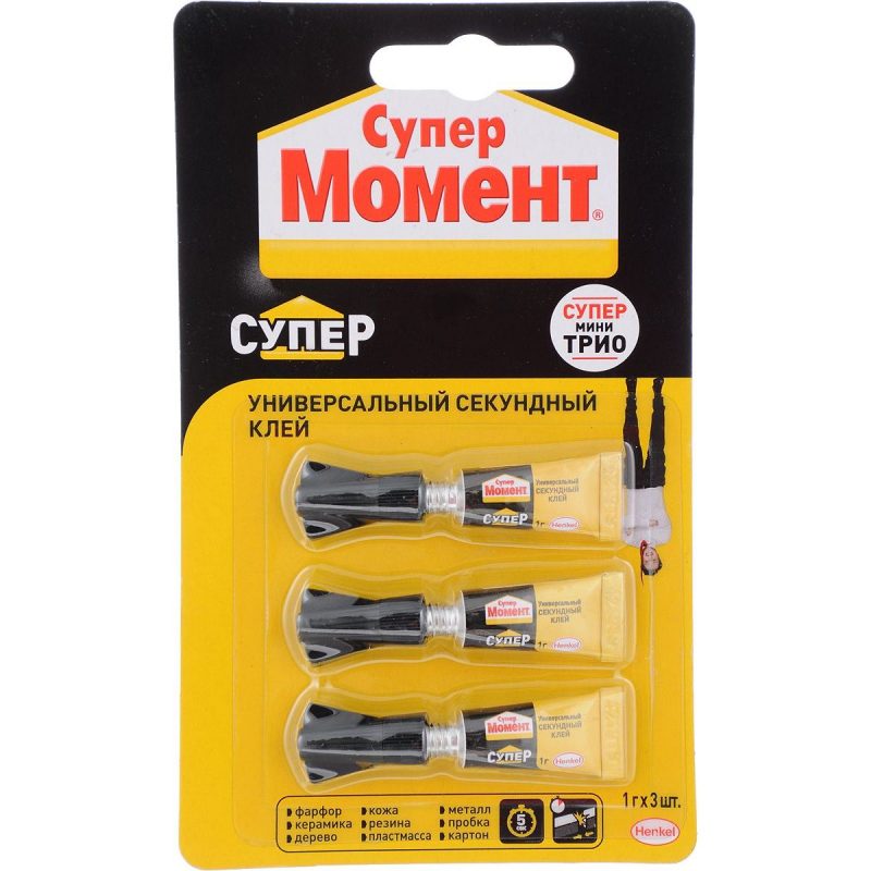 Клей Момент Супер мини-Трио 1 г Блистер 3 Шт. хенкель