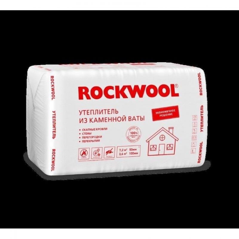 Утеплитель Роквул ЭКОНОМ | базальтовый Rockwool | размер 1000 х 600 х 50мм 1 уп 7.2 м2 (0.03 м3 - 1 Лист / 0.36 м3 уп. - 12 плит)