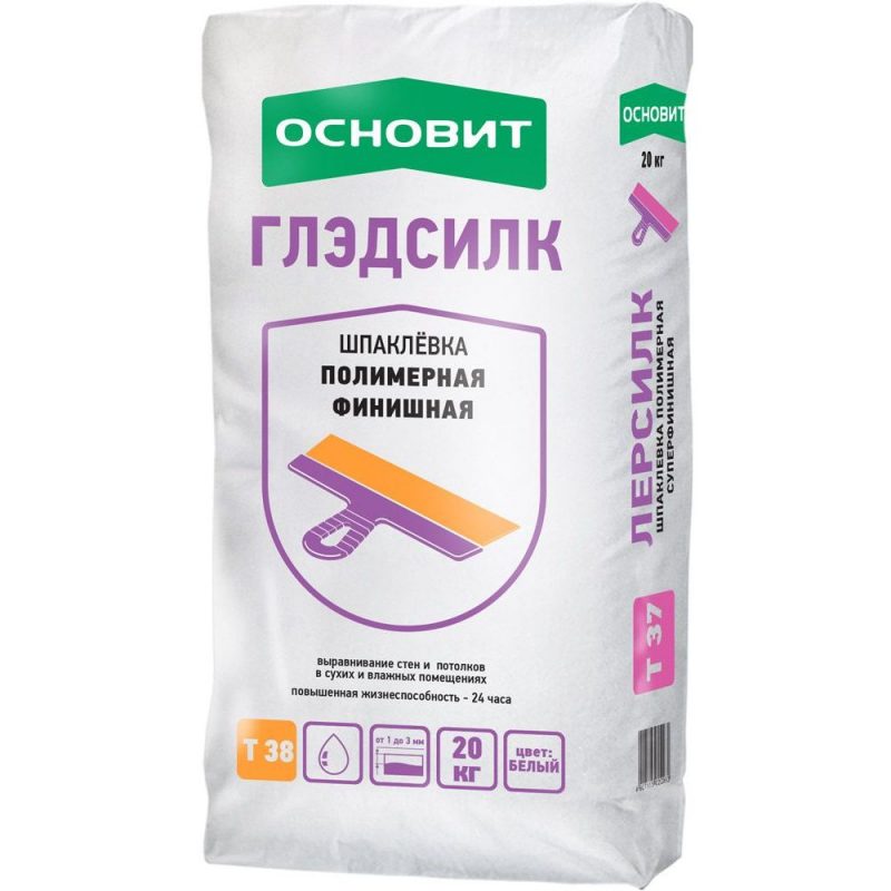 Шпаклевка финишная ОСНОВИТ ГЛЭДСИЛК PP 38 W (Т-38). полимерная.белая 20 кг