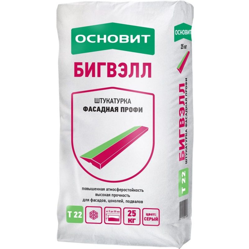 Штукатурка фасадная ОСНОВИТ БИГВЭЛЛ Т-22 цементная 25 кг